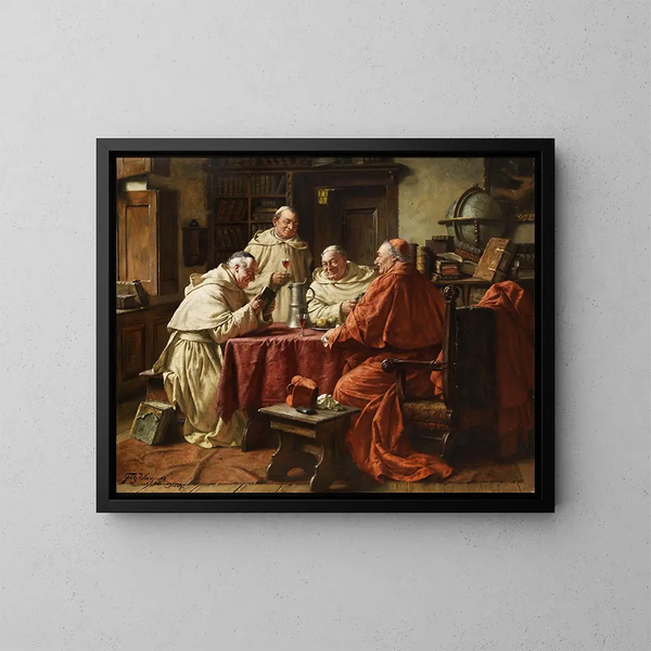 Cardinal with Munich in a monastery library - Fritz Wagner — framed artwork on a wall