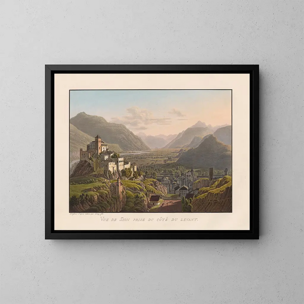Vue de Sion prise du côté du levant - Gabriel Lory le Jeune — framed artwork on a wall