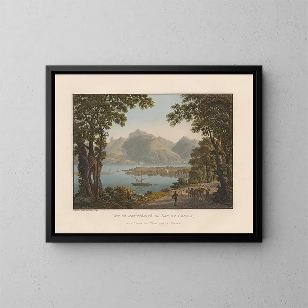 Vue de l'extrême du lac de Genève et de l'entrée du Rhône près le Bouveret - Gabriel Lory le Jeune — framed artwork on a wall