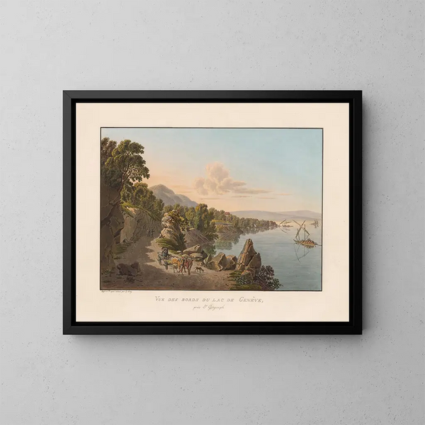 View of the shores of Lake Geneva near Saint-Gingolph - Gabriel Lory the Younger — framed artwork on a wall