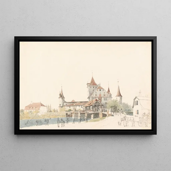 Uitzicht op het kasteel van Nidau - Gabriel Lory de Jonge — ingelijst kunstwerk aan de muur