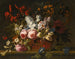 Natuurschildering met rozen, tulpen, jasmijn en andere bloemen los gerangschikt in een mand op een stenen rand - Gaspar Peeter Verbruggen de Oude — weergave van het kunstwerk