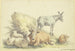 Een koe, drie schapen, een ezel en een kalf - Georg Friedrich Ackermann — weergave van het kunstwerk