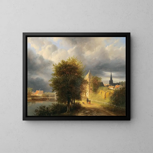 Storm Clouds over a Dutch City - Georg Gillis van Haanen — framed artwork on a wall