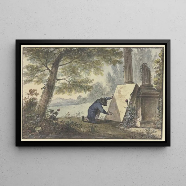 Georg Karl Urlaub - Landschaftsmaler beim Malen unter einem Baum bei zwei Sulenfragmenten.webp