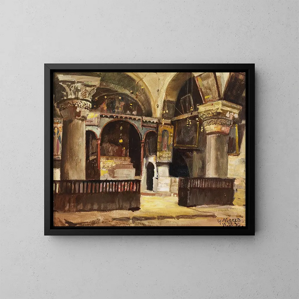 View of the Chapel Hélène of the Church of the Holy Sepulchre - Georg Macco — framed artwork on a wall