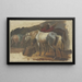van een wit paard en een bruin paard die rechtop staan naast een mand, op de achtergrond een derde paard met een blauwe deken - Georg Philipp Rugendas de Oudere — ingelijst kunstwerk aan de muur