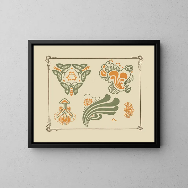 Abstract design painting based on leaves and arabesques - George Auriol — framed artwork on a wall