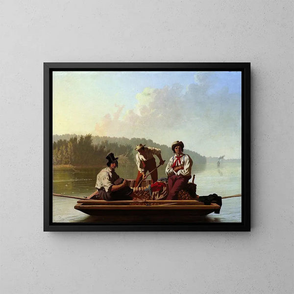 Les bateliers du Missouri - George Caleb Bingham — framed artwork on a wall