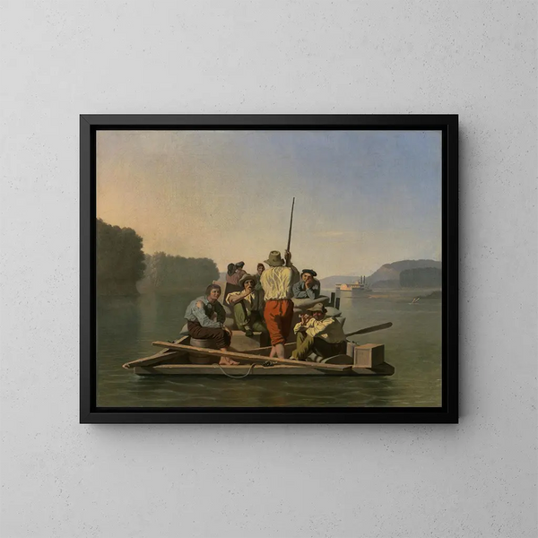 a stranded steamboat assisted by a lighter - George Caleb Bingham — framed artwork on a wall