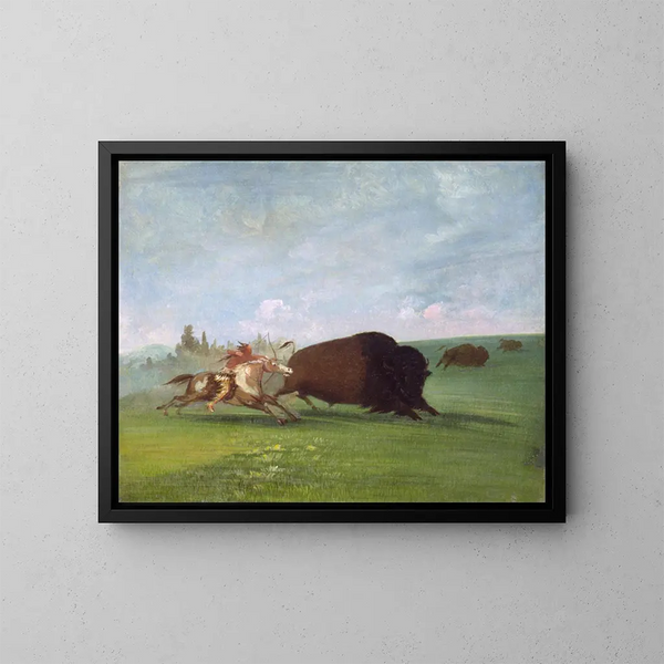 Jacht op buffels, één enkele dood - George Catlin — ingelijst kunstwerk aan de muur