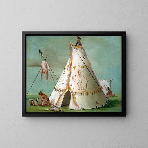 Cabin of the Twenty-Five Buffalo Skins - George Catlin — framed artwork on a wall