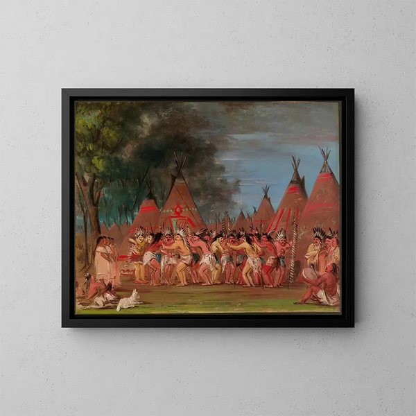 Danse des chefs à l'embouchure de la rivière Teton - George Catlin — framed artwork on a wall