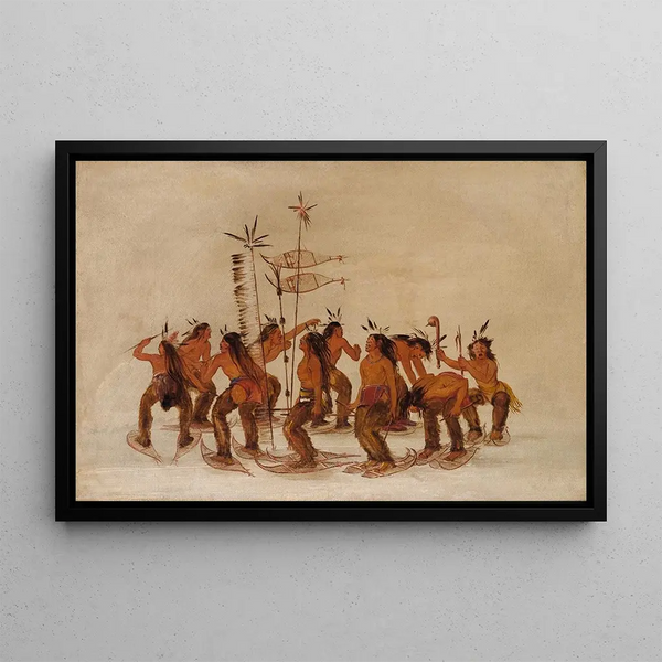 Danse en raquettes à la première neige - George Catlin — framed artwork on a wall