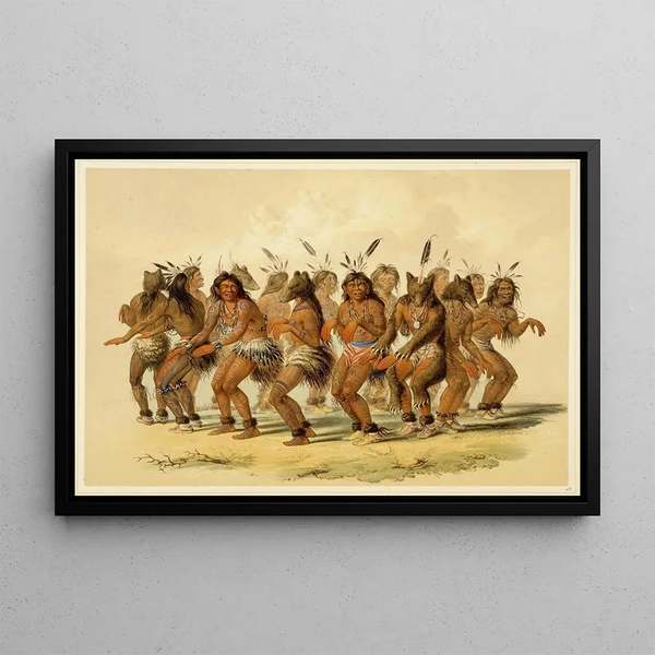 De Dans van de Beer - George Catlin — ingelijst kunstwerk aan de muur