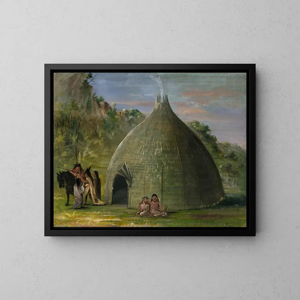 Lodge de Wichita couvert de prairie - George Catlin — framed artwork on a wall