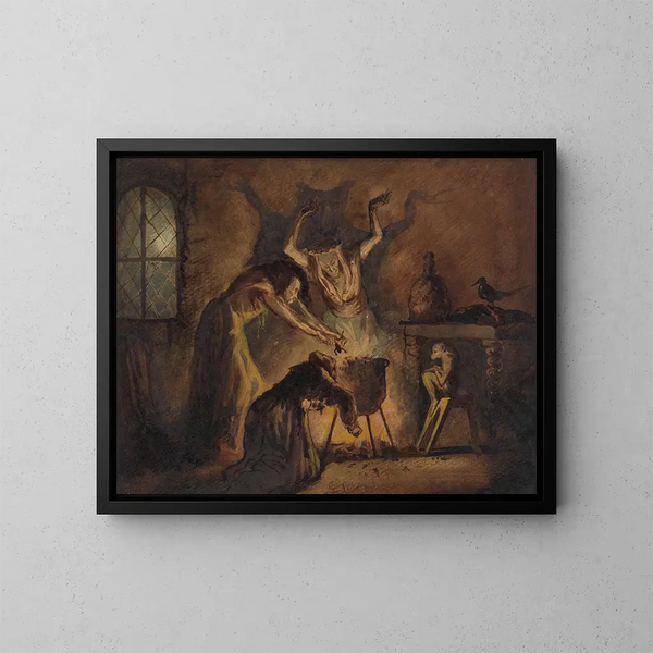 scène van drie heksen uit Macbeth - George Cattermole — ingelijst kunstwerk aan de muur