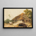 scène uit Bengalen met een huis met rieten dak en een geit bij een brug - George Chinnery — ingelijst kunstwerk aan de muur