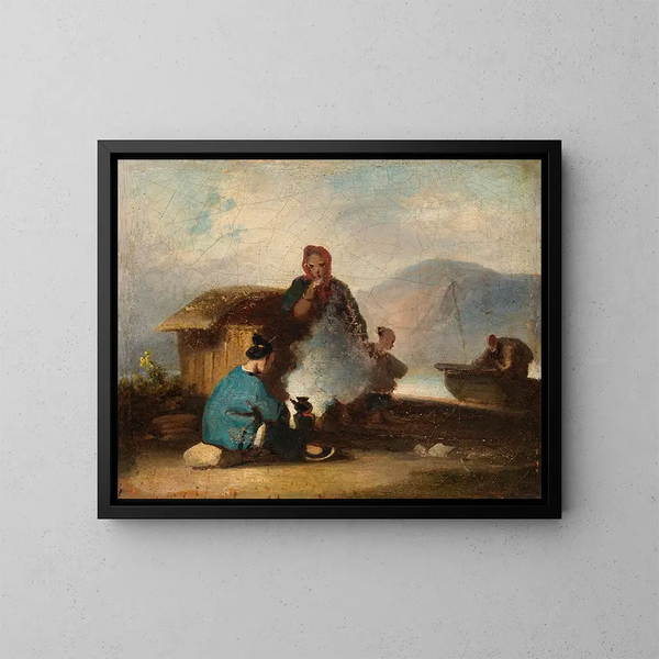 Chinese scene of women preparing tea - George Chinnery — framed artwork on a wall