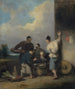 Koelies rond de stand van voedselverkopers - George Chinnery — weergave van het kunstwerk
