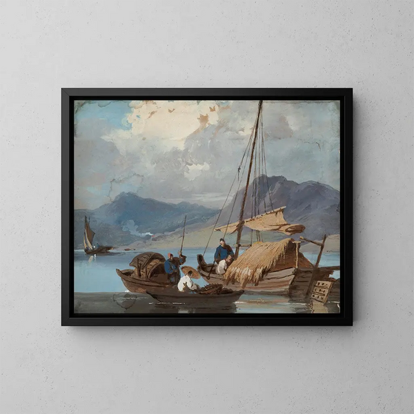 Boat Tanka off Macao - George Chinnery — framed artwork on a wall