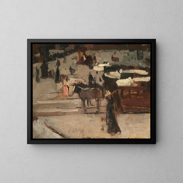 Tramways à chevaux et figures sur une place - George Hendrik Breitner — framed artwork on a wall