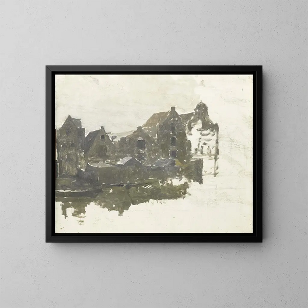 Entrepôts sur les Teertuinen à Prinseneiland, Amsterdam - George Hendrik Breitner — framed artwork on a wall