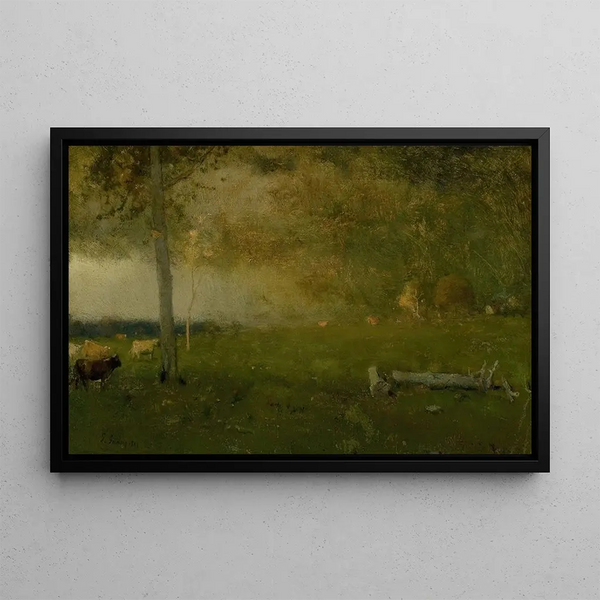 Landschapschilderij met vee in de storm - George Inness — ingelijst kunstwerk aan de muur