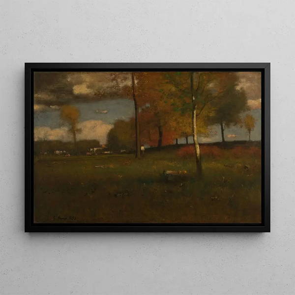 vlakbij het dorp in oktober - George Inness — ingelijst kunstwerk aan de muur