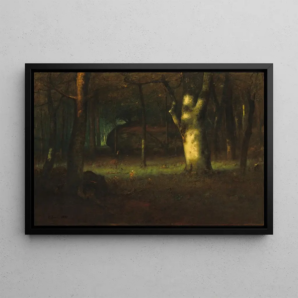 Zonsondergang in het bos - George Inness — ingelijst kunstwerk aan de muur