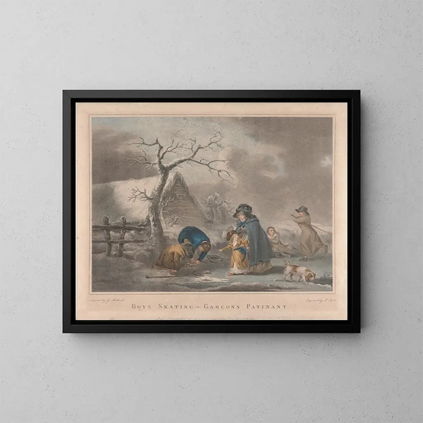 Boys Ice Skating - George Morland — framed artwork on a wall