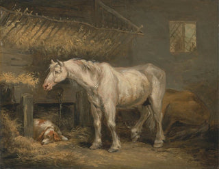 George Morland - Old horses with a dog in a stable.webp