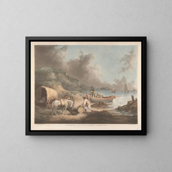 Smugglers - George Morland — framed artwork on a wall