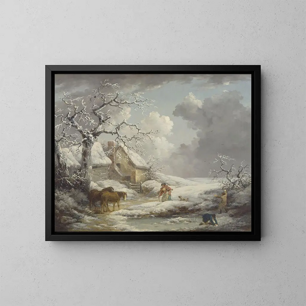 Winter Landscape Painting - George Morland — framed artwork on a wall