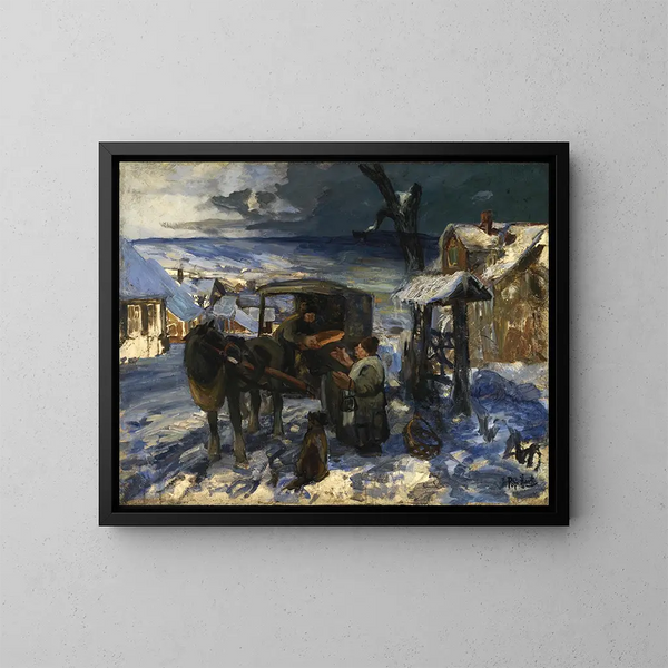 Village Scene - George Overbury Hart — framed artwork on a wall