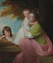 Groepsportret van Dorothy Stables 1753-1832 met haar dochters Harriet 1774-1827 en Maria 1775-1821 in een bebost landschap - George Romney — weergave van het kunstwerk