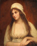 Portret van Mary Tighe (1772–1810) – George Romney — olieverf uit 1794–1795 met witte hoofdbedekking en roodbruine achtergrond