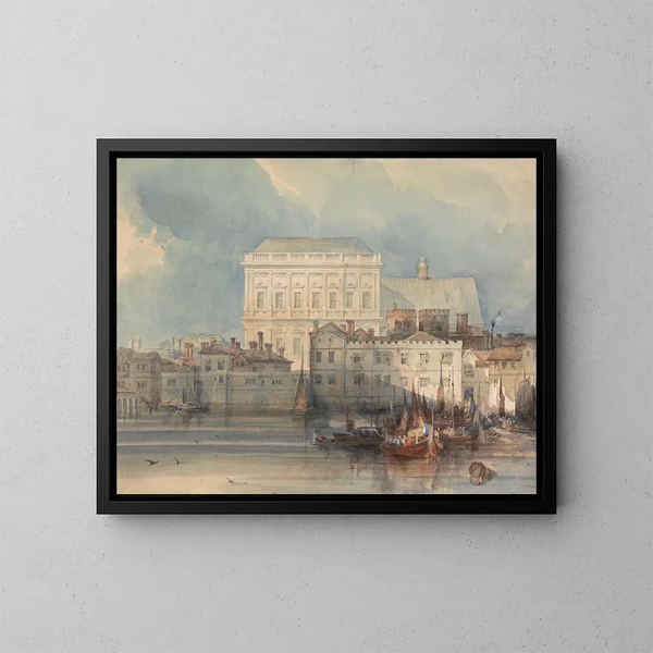 The Banquet Hall of Whitehall from the River - George Shepheard — framed artwork on a wall