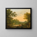 Een bebost landschap met vissers en herders bij een vijver, een ruïne kasteel op de achtergrond - George Smith — ingelijst kunstwerk aan de muur