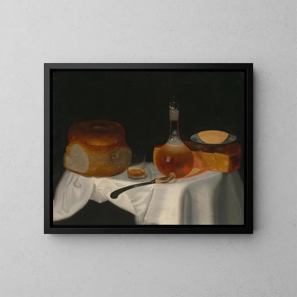 Still life with bread, butter, and cheese - George Smith — framed artwork on a wall