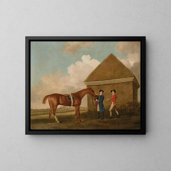 Eclips in Newmarket met een hoefsmid en een jockey - George Stubbs — ingelijst kunstwerk aan de muur