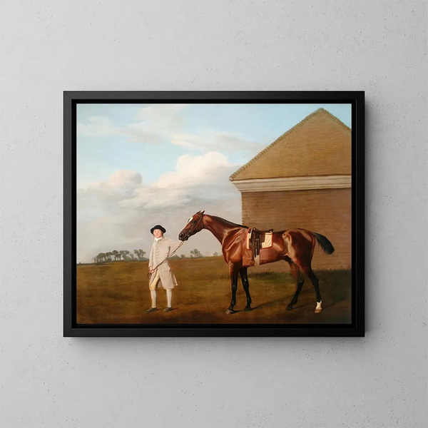 Queue de feu met zijn trainer bij de trimsalon van Newmarket Heath - George Stubbs — ingelijst kunstwerk aan de muur