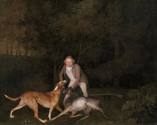 George Stubbs - Freeman the Earl of Clarendons gamekeeper with a dying doe and hound.webp
