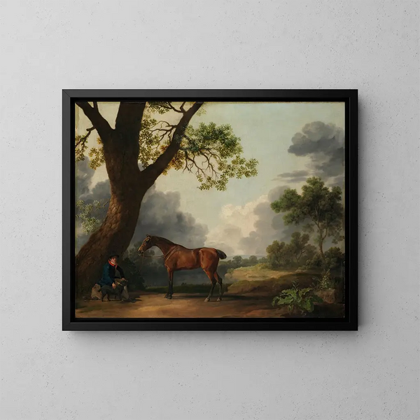 De derde hertog van Dorset, jager met een stalmeester en een hond - George Stubbs — ingelijst kunstwerk aan de muur