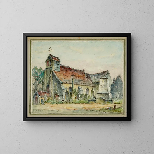 View of the church and the cemetery of Saint-Laurent where the remains of the nuns and hermits of Port-Royal were buried - Georges-Henri Manesse — framed artwork on a wall