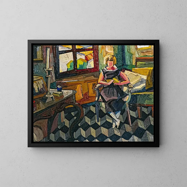 Luce reading in Rabastens - Georges Gaudion — framed artwork on a wall