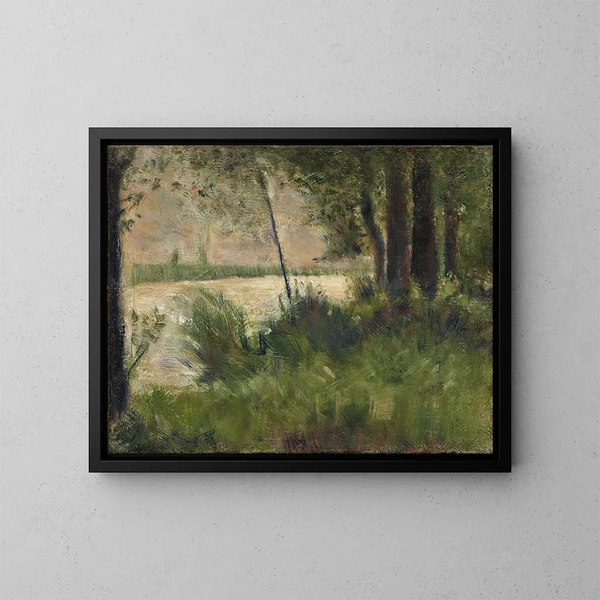 Rivieroevers met gras - Georges Seurat — ingelijst kunstwerk aan de muur