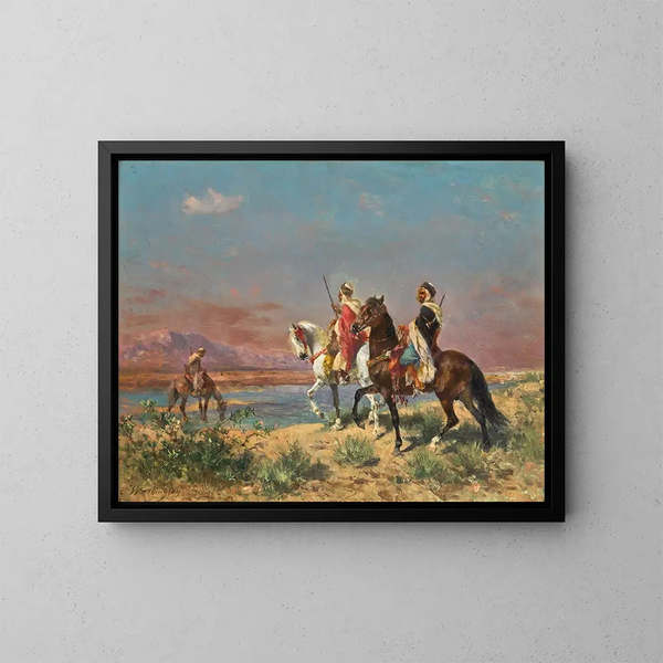 Cavaliers dans un paysage - Georges Washington — framed artwork on a wall