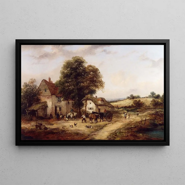 Georgina Lara - A Farmyard with Figures Horses.webp
