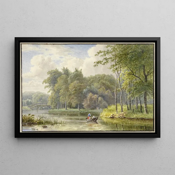 Landscape with Figures in a Boat - Georgius Jacobus Johannes van Os — framed artwork on a wall